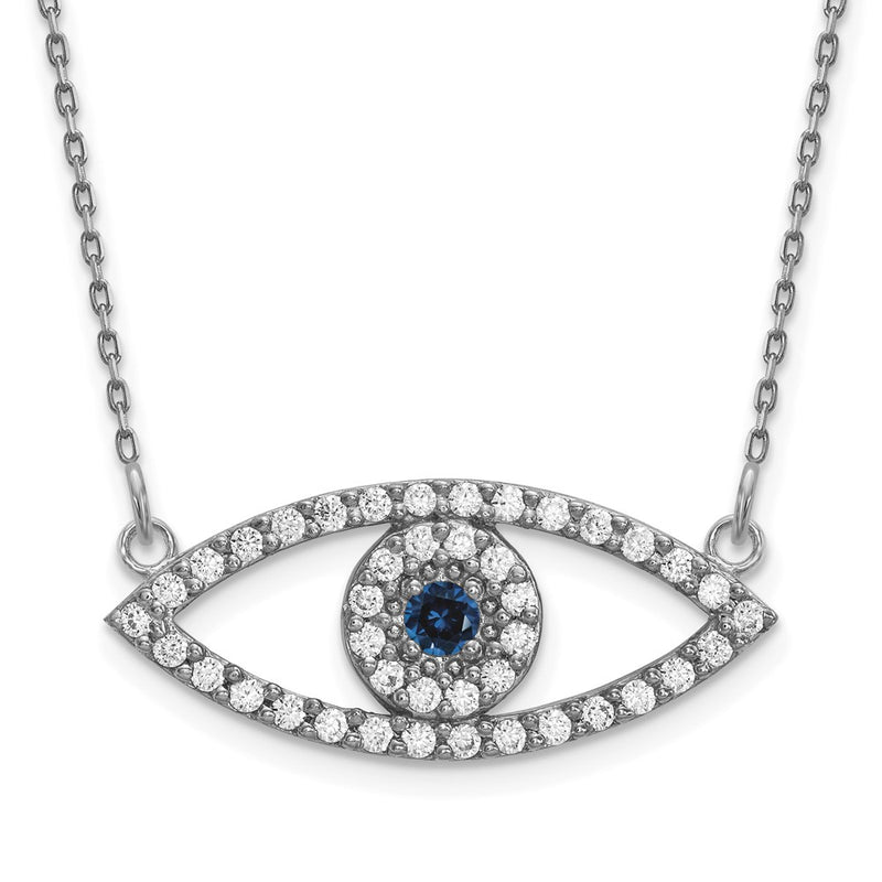 14k White Gold Medium Necklace Diamond and Sapphire Evil Eye