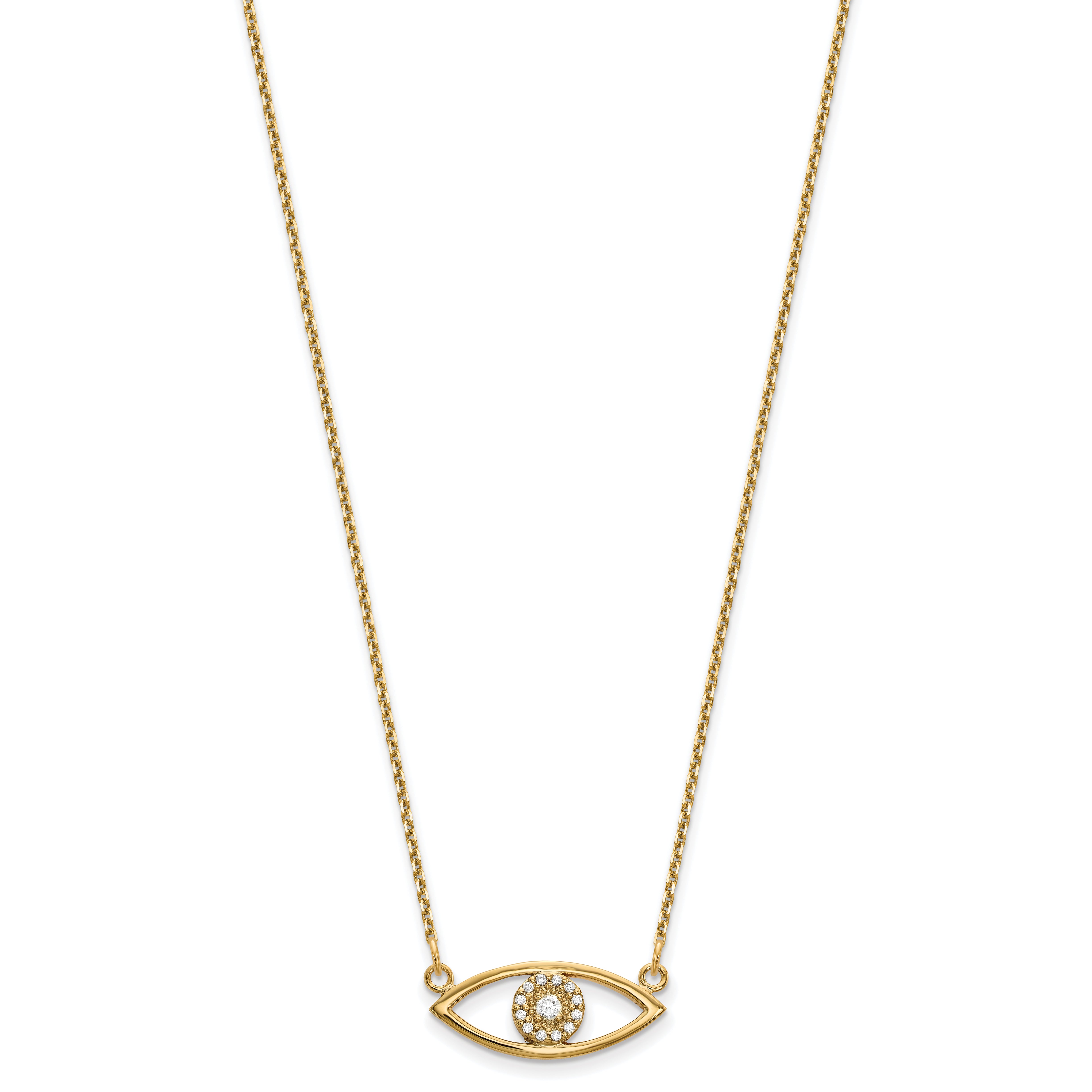 14K Yellow Gold Small Necklace Real Diamond Evil Eye