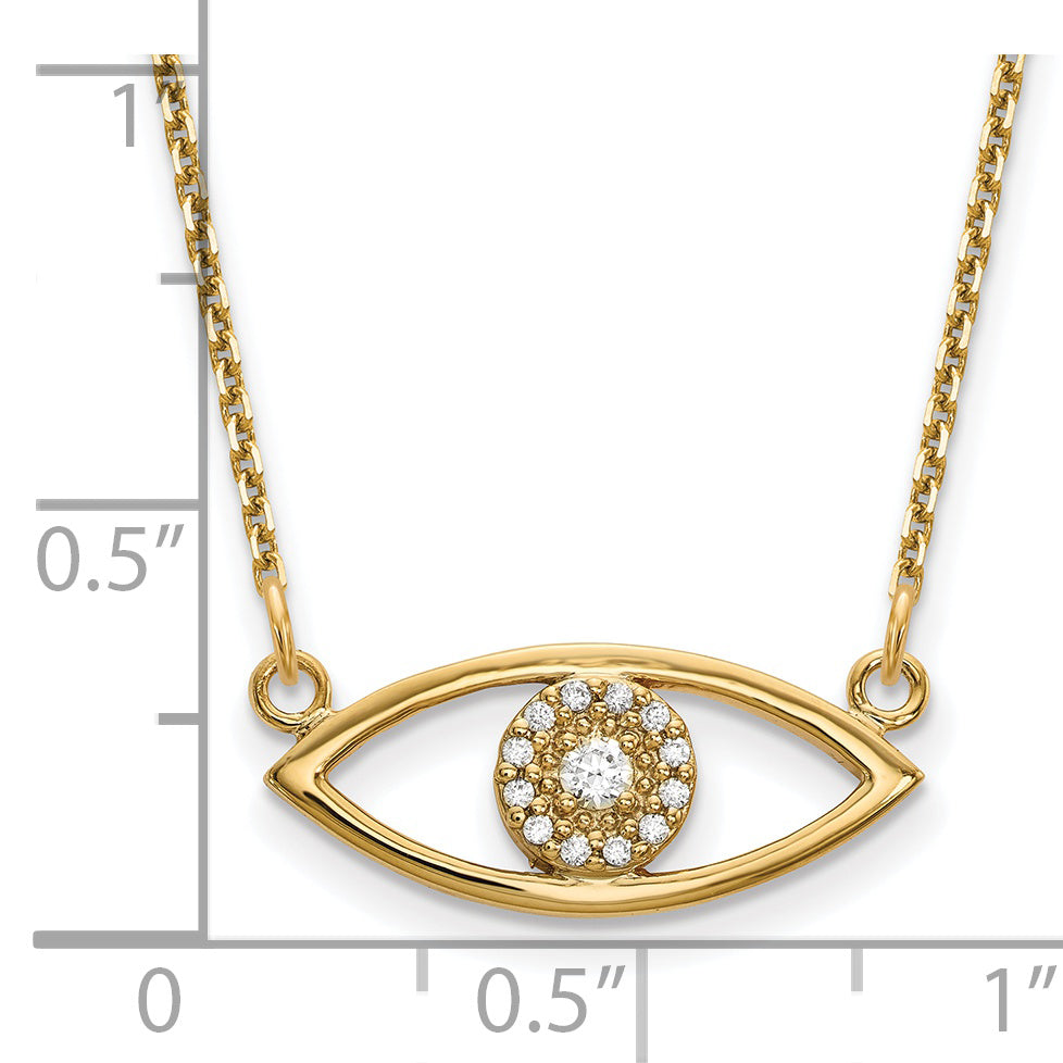 14K Yellow Gold Small Necklace Real Diamond Evil Eye