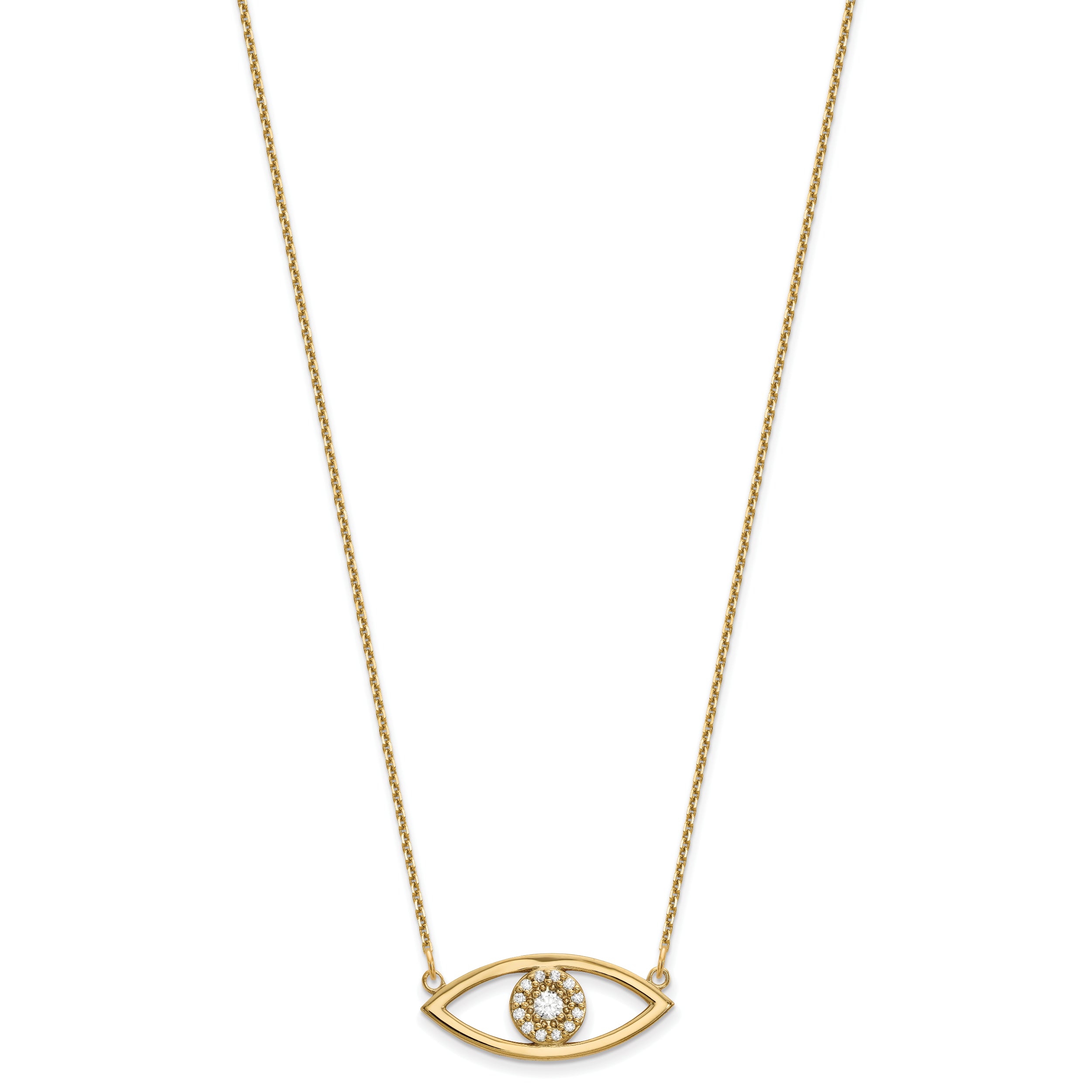 14K Yellow Gold Medium Necklace Real Diamond Evil Eye