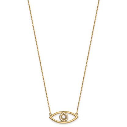 14K Yellow Gold Medium Necklace Real Diamond Evil Eye