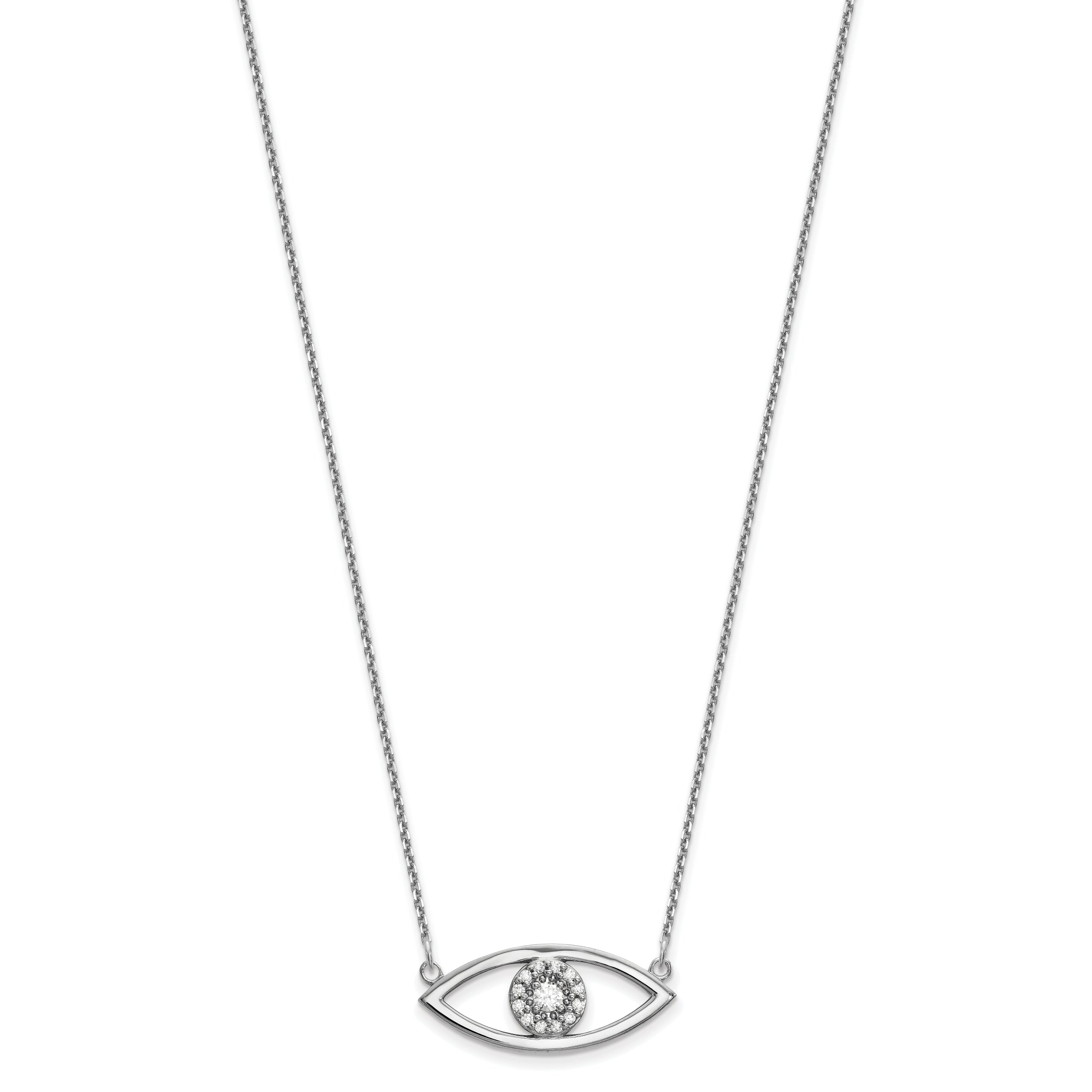 14k White Gold Medium Necklace Real Diamond Evil Eye