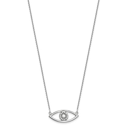 14k White Gold Medium Necklace Real Diamond Evil Eye