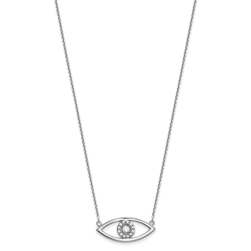 14k White Gold Medium Necklace Real Diamond Evil Eye