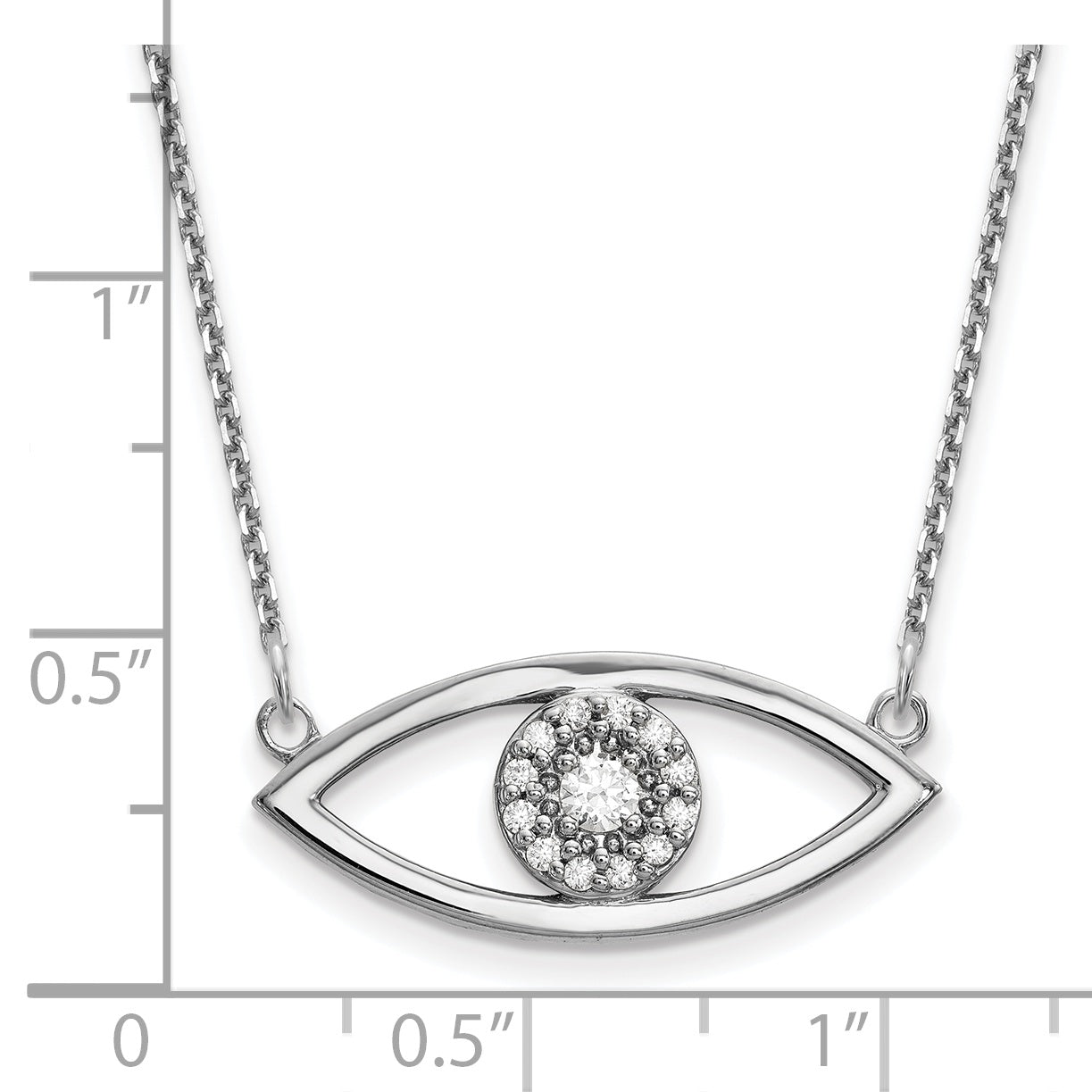 14k White Gold Medium Necklace Real Diamond Evil Eye