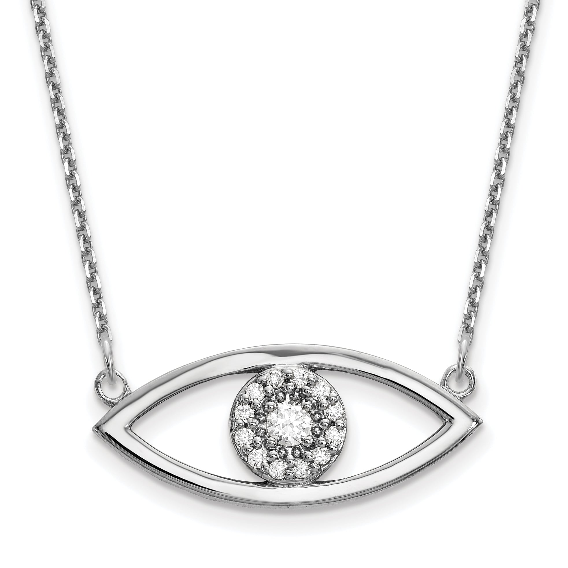 14k White Gold Medium Necklace Real Diamond Evil Eye