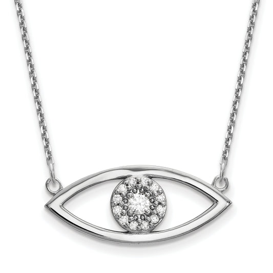 14k White Gold Medium Necklace Real Diamond Evil Eye