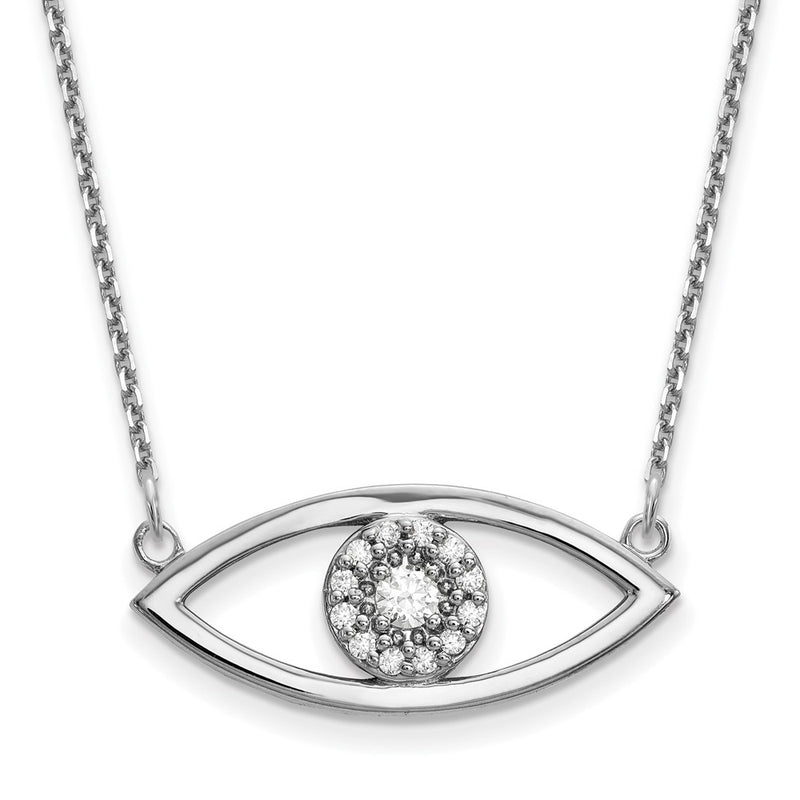 14k White Gold Medium Necklace Real Diamond Evil Eye