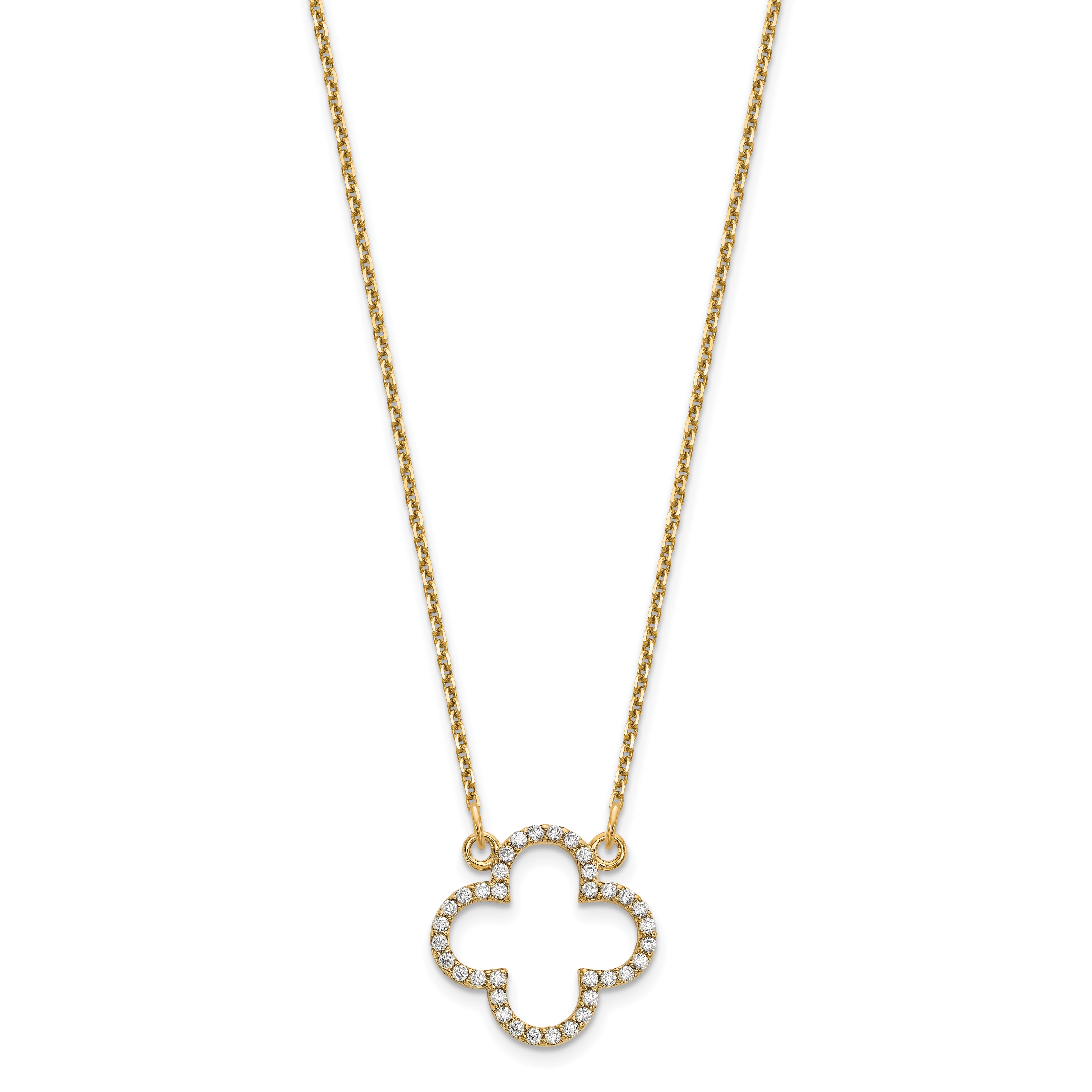 14K Yellow Gold Small Necklace Real Diamond Quatrefoil Design