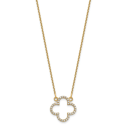 14K Yellow Gold Small Necklace Real Diamond Quatrefoil Design