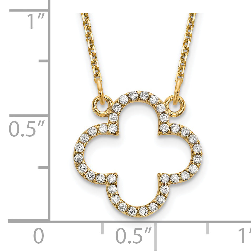 14K Yellow Gold Small Necklace Real Diamond Quatrefoil Design