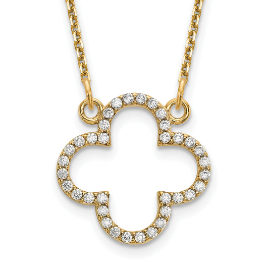 14K Yellow Gold Small Necklace Real Diamond Quatrefoil Design