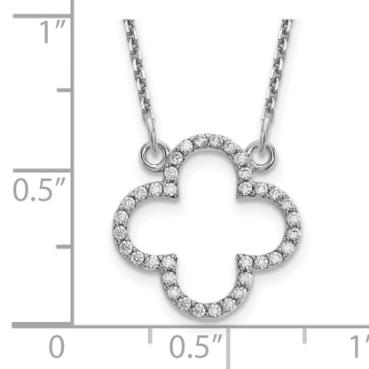 14k White Gold Small Real Diamond Quatrefoil Design Necklace