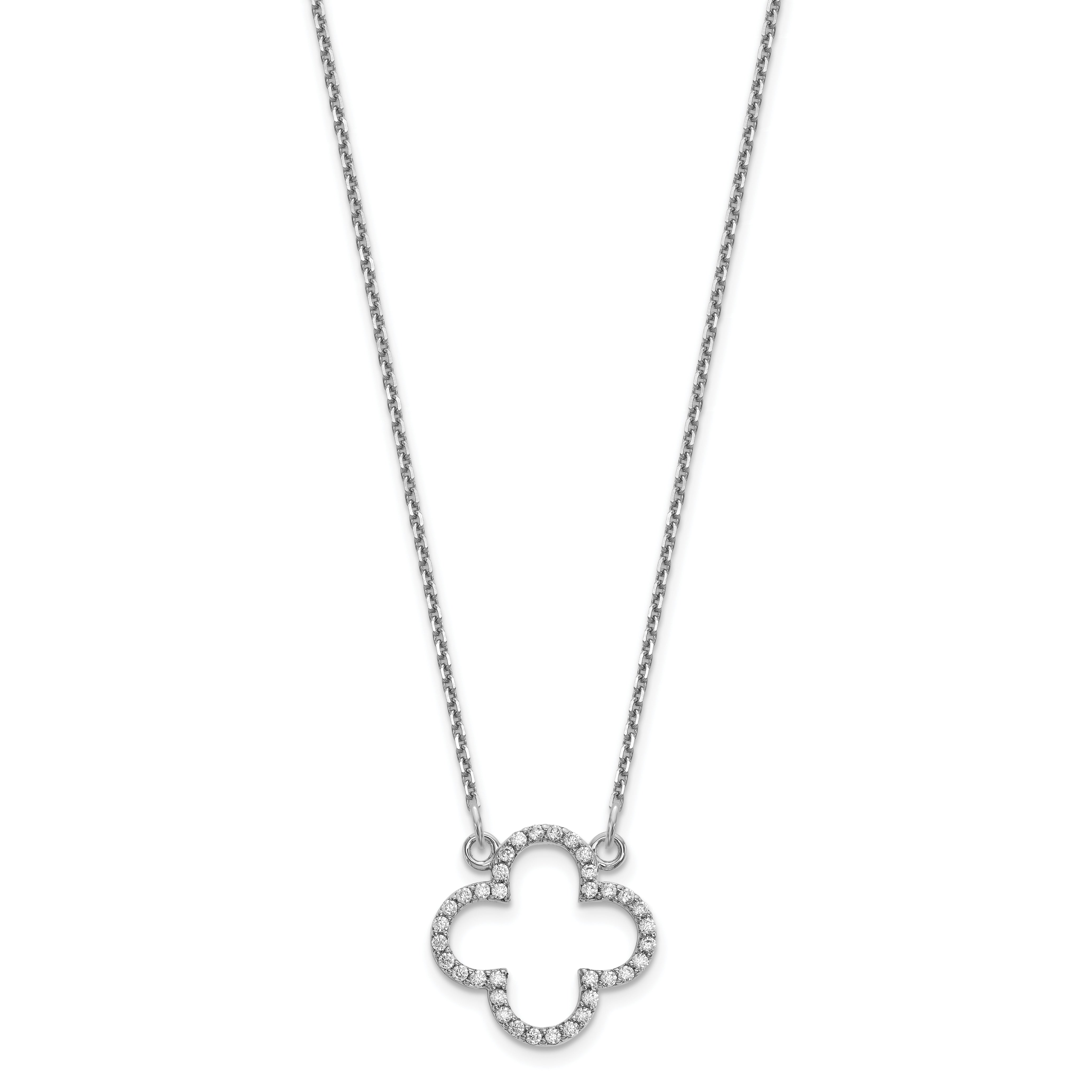 14k White Gold Small Real Diamond Quatrefoil Design Necklace