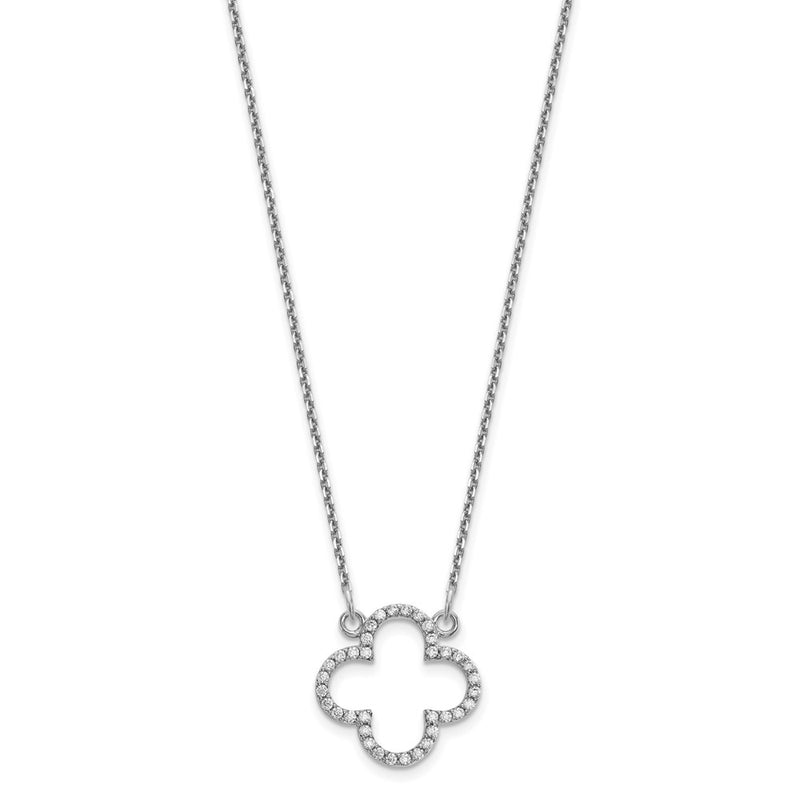 14k White Gold Small Real Diamond Quatrefoil Design Necklace
