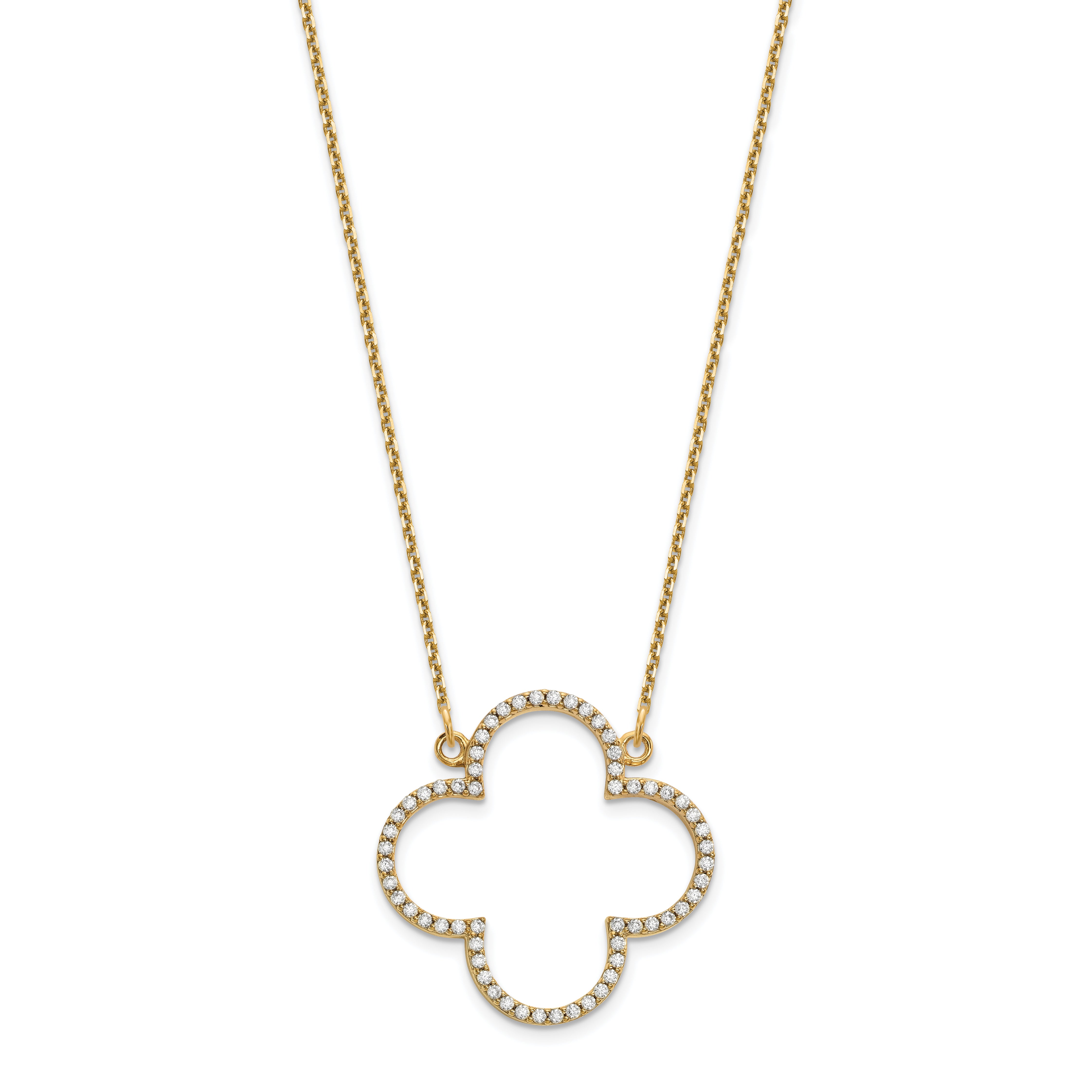 14K Yellow Gold Medium Necklace Real Diamond Quatrefoil Design