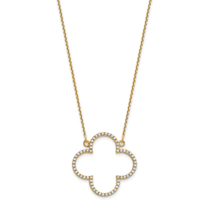 14K Yellow Gold Medium Necklace Real Diamond Quatrefoil Design