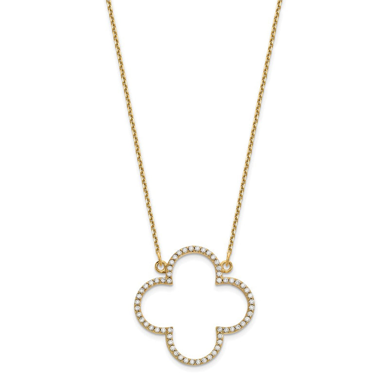 14K Yellow Gold Medium Necklace Real Diamond Quatrefoil Design