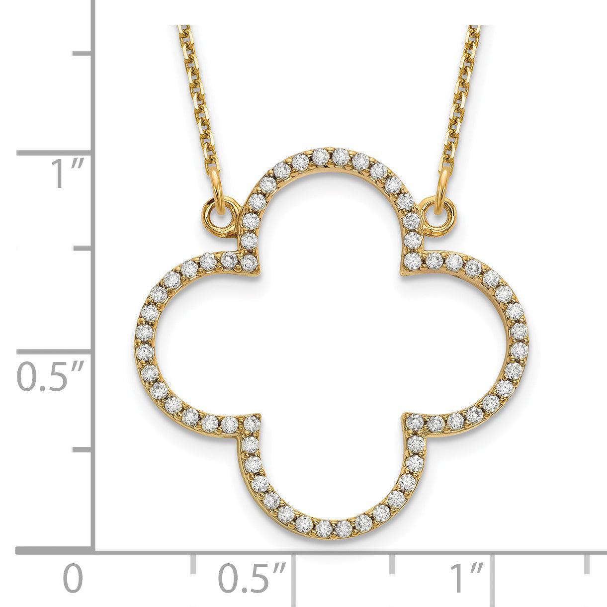 14K Yellow Gold Medium Necklace Real Diamond Quatrefoil Design