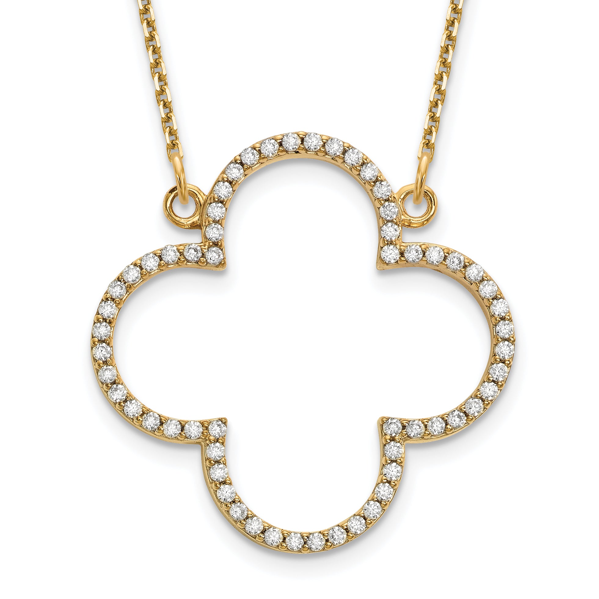 14K Yellow Gold Medium Necklace Real Diamond Quatrefoil Design