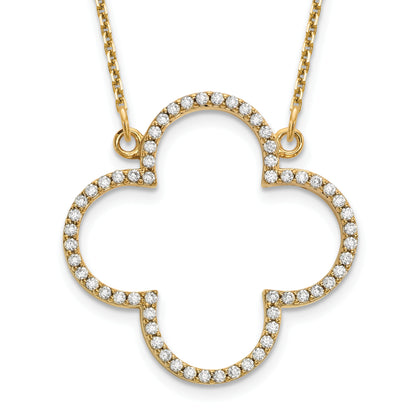 14K Yellow Gold Medium Necklace Real Diamond Quatrefoil Design