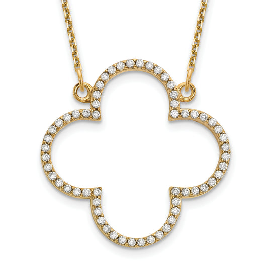 14K Yellow Gold Medium Necklace Real Diamond Quatrefoil Design