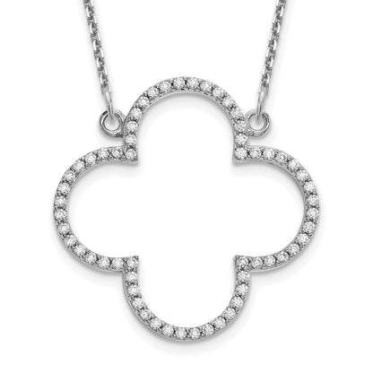 14k White Gold Medium Necklace Real Diamond Quatrefoil Design