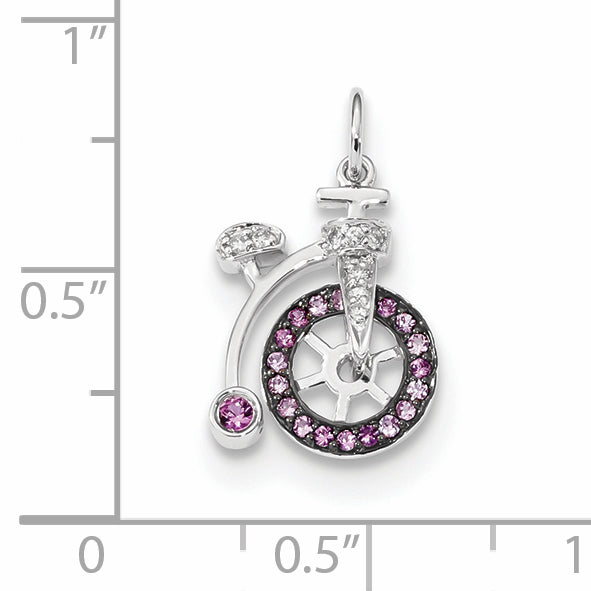 14k White Gold 14k White Gold Diamond and Pink Sapphire Bicycle Pendant