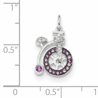 14k White Gold 14k White Gold Diamond and Pink Sapphire Bicycle Pendant