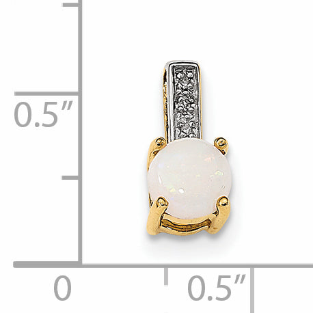 14K Yellow Gold Diamond And Opal Polished Pendant