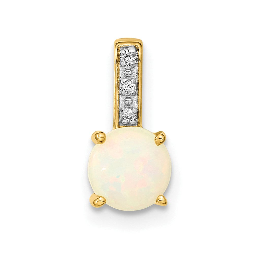 14K Gold with Diamond and Opal Polished Pendant