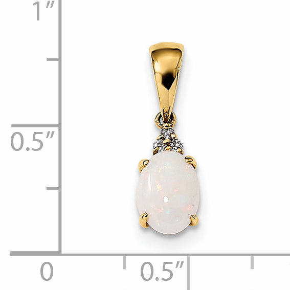 14K Yellow Gold Austrian Opal And Diamond Pendant