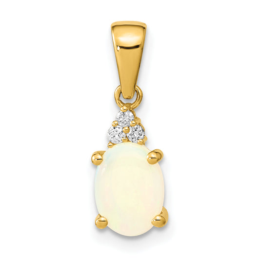 14K Yellow Gold Austrian Opal And Diamond Pendant