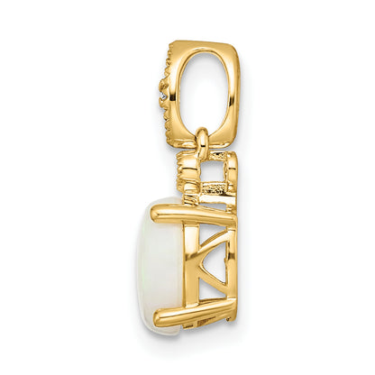 14K Yellow Gold Austrian Opal And Diamond Pendant