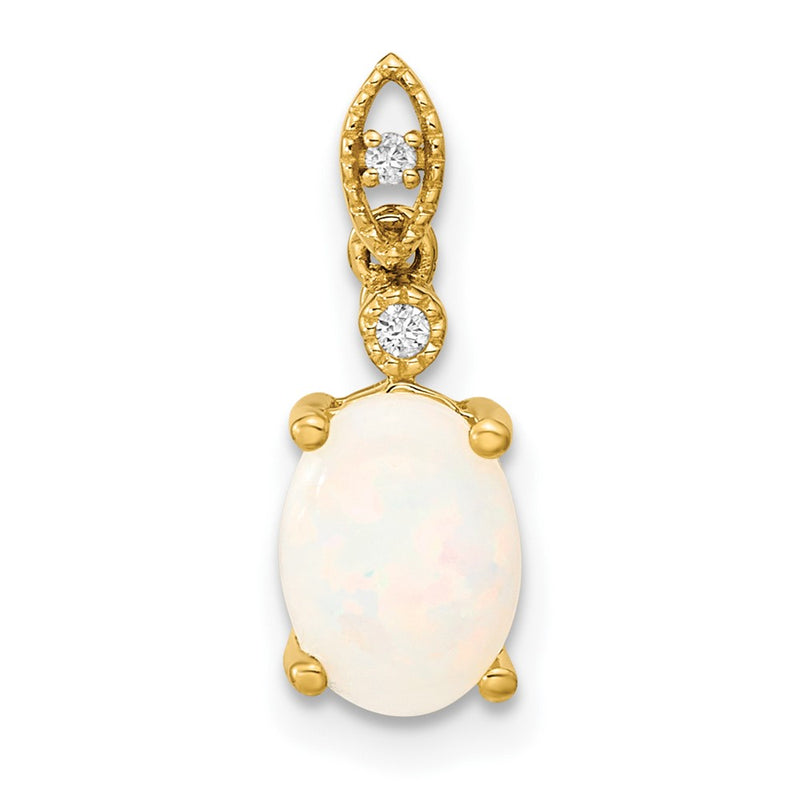 14k Gold with Austrian Opal and Diamond Pendant