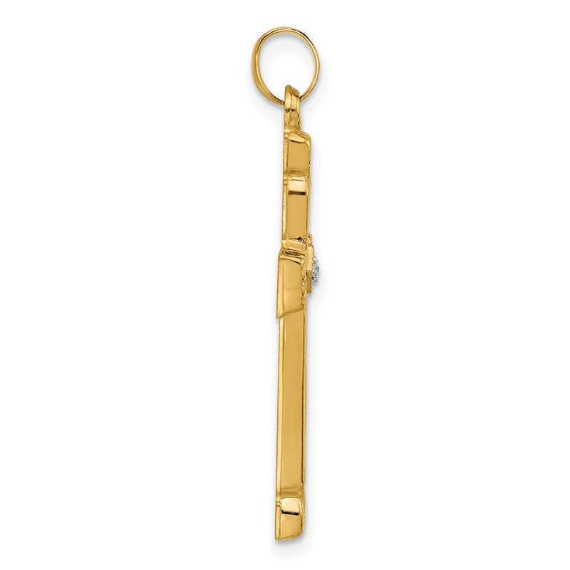 14K Yellow Gold Polished and Grooved Hollow Diamond Cross Pendant