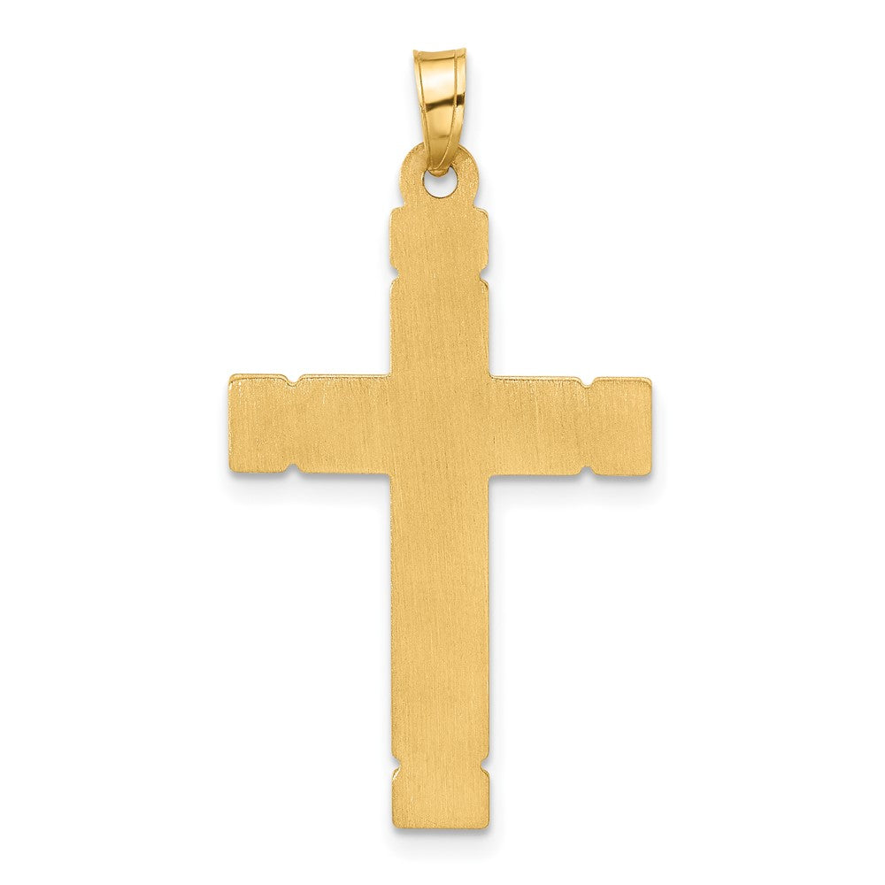 14K Yellow Gold Polished and Grooved Hollow Diamond Cross Pendant