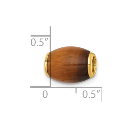 14K Yellow Gold Polished Tiger's Eye Oval Bead Slide Pendant