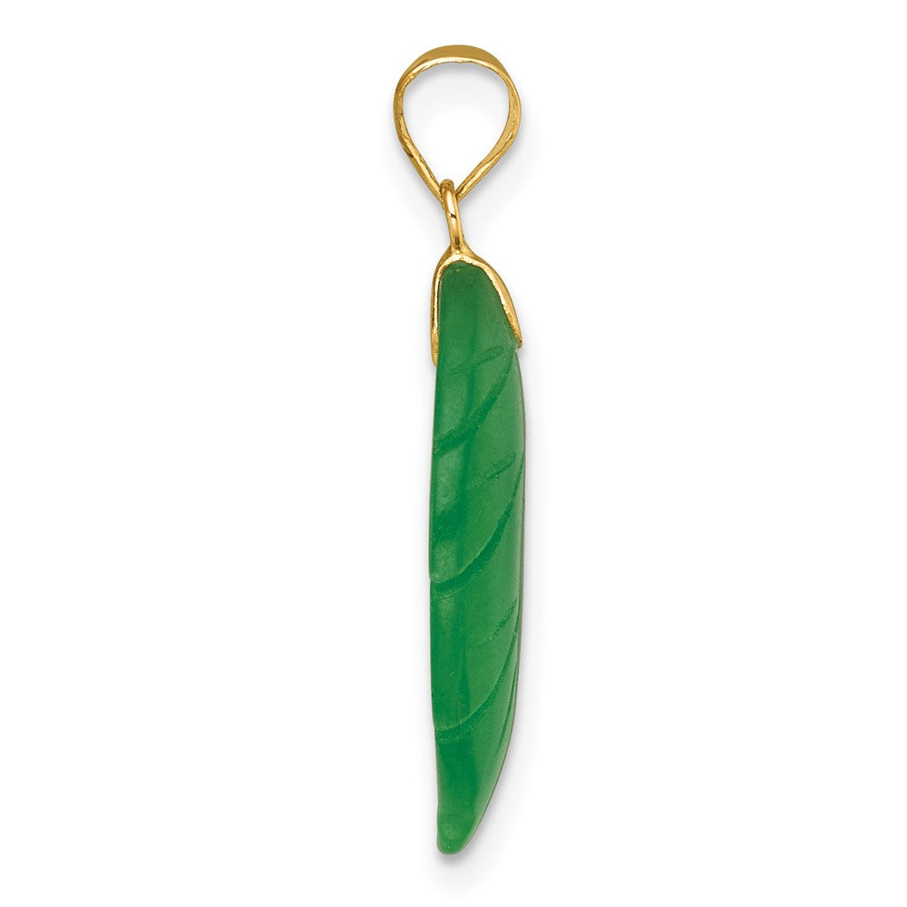 14K Yellow Gold Polished Carved Jade Leaf Pendant