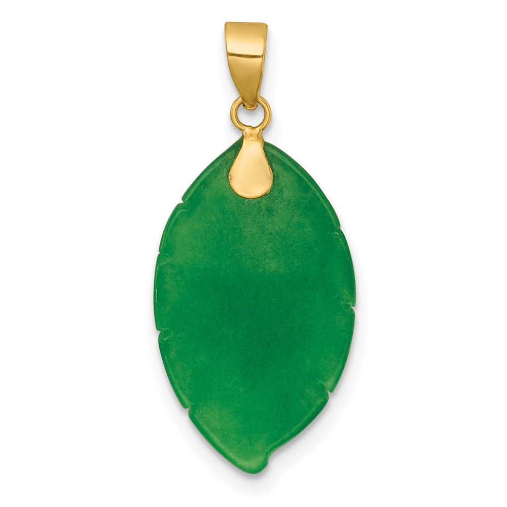 14K Yellow Gold Polished Carved Jade Leaf Pendant