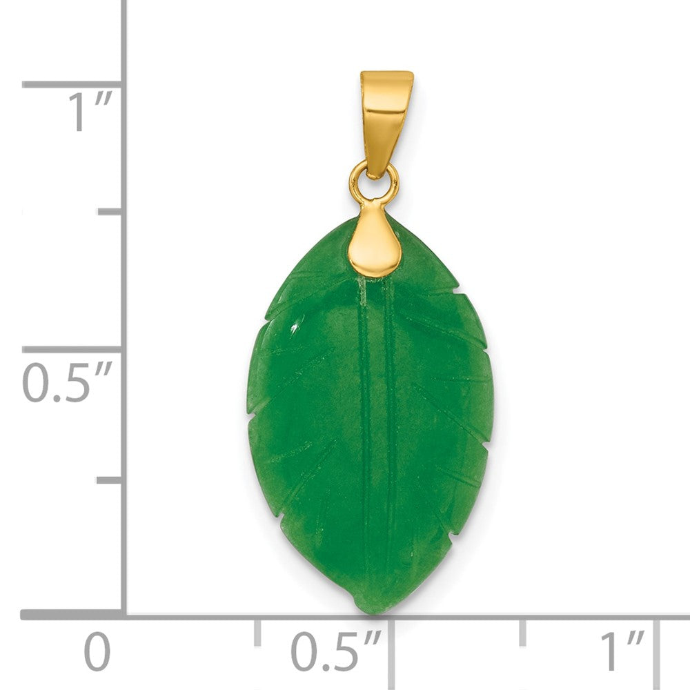 14K Yellow Gold Polished Carved Jade Leaf Pendant