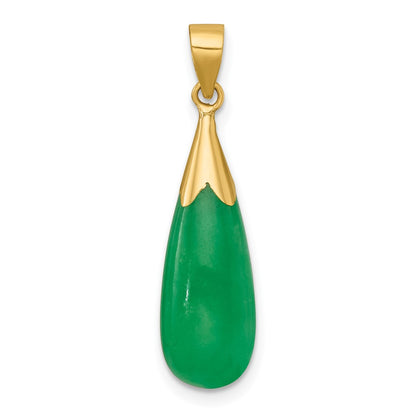 14K Yellow Gold Polished Jade Teardrop Pendant