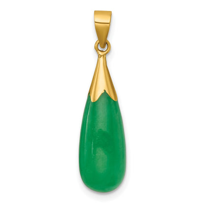 14K Yellow Gold Polished Jade Teardrop Pendant