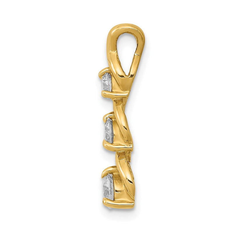 14K Yellow Gold A Diamond 3 Stone Criss Cross Chain Slide