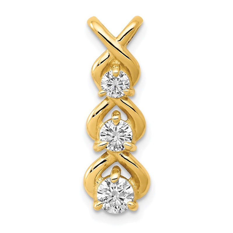 14K Yellow Gold A Diamond 3 Stone Criss Cross Chain Slide
