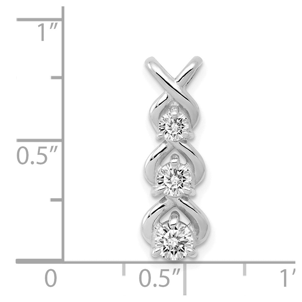 14k White Gold AA Diamond 3 Stone Criss Cross Chain Slide