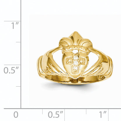 14k Yellow Gold AA Diamond claddagh ring