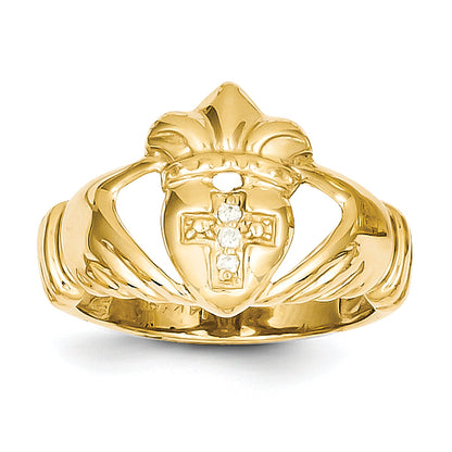 14k Yellow Gold AA Diamond claddagh ring