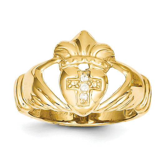 14k Yellow Gold AA Diamond claddagh ring
