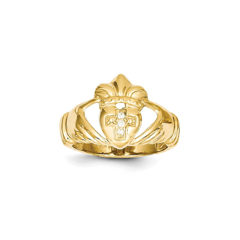 14k Yellow Gold A Diamond claddagh ring